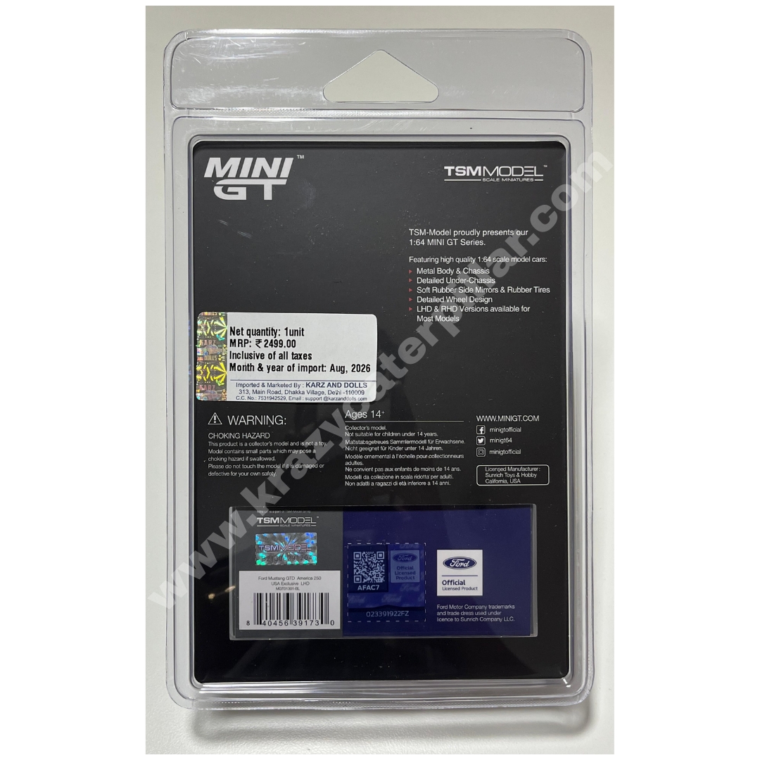 Mini GT Blister #1301: Ford Mustang GTD America 250 USA Exclusive: Actual unit · Back 6
