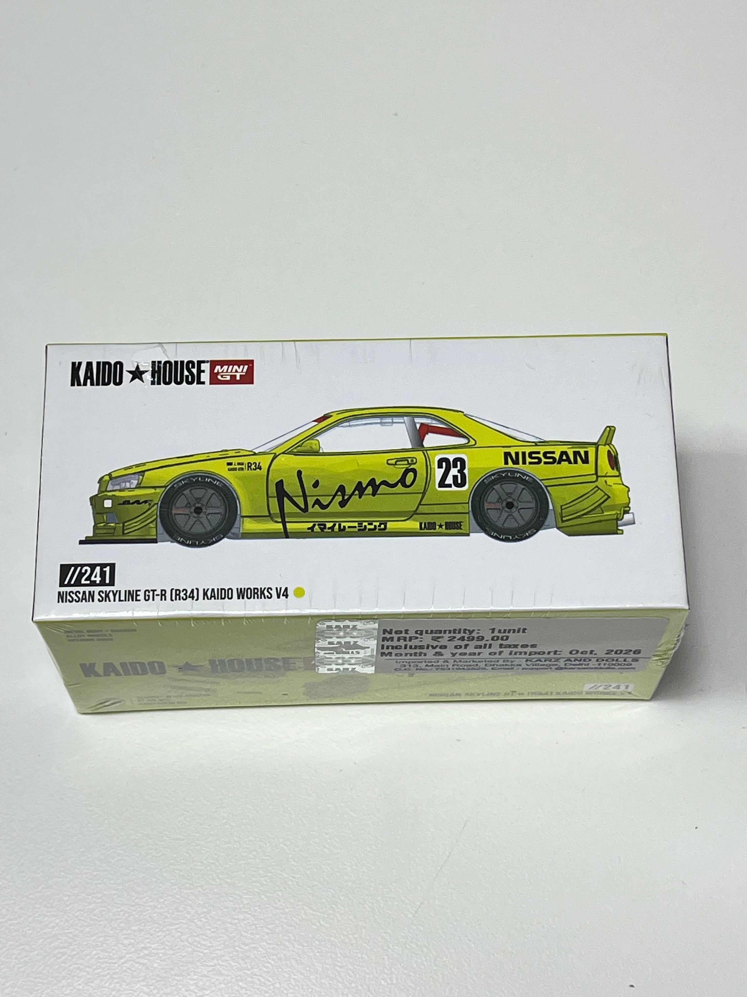 Mini GT Kaido House #241: Nissan Skyline GT-R (R34) Kaido Works V4: Actual unit · Front 3